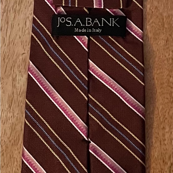 JOS A. BANK MEN’S BROWN, PINK, BLUE & CREME 100% SILK NECKTIE/PRE-OWNED/NUMEROUS - Picture 2 of 2